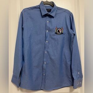 Piel de Toro Blue Button Down Shirt Embroidered Crest Logo Men’s Size M